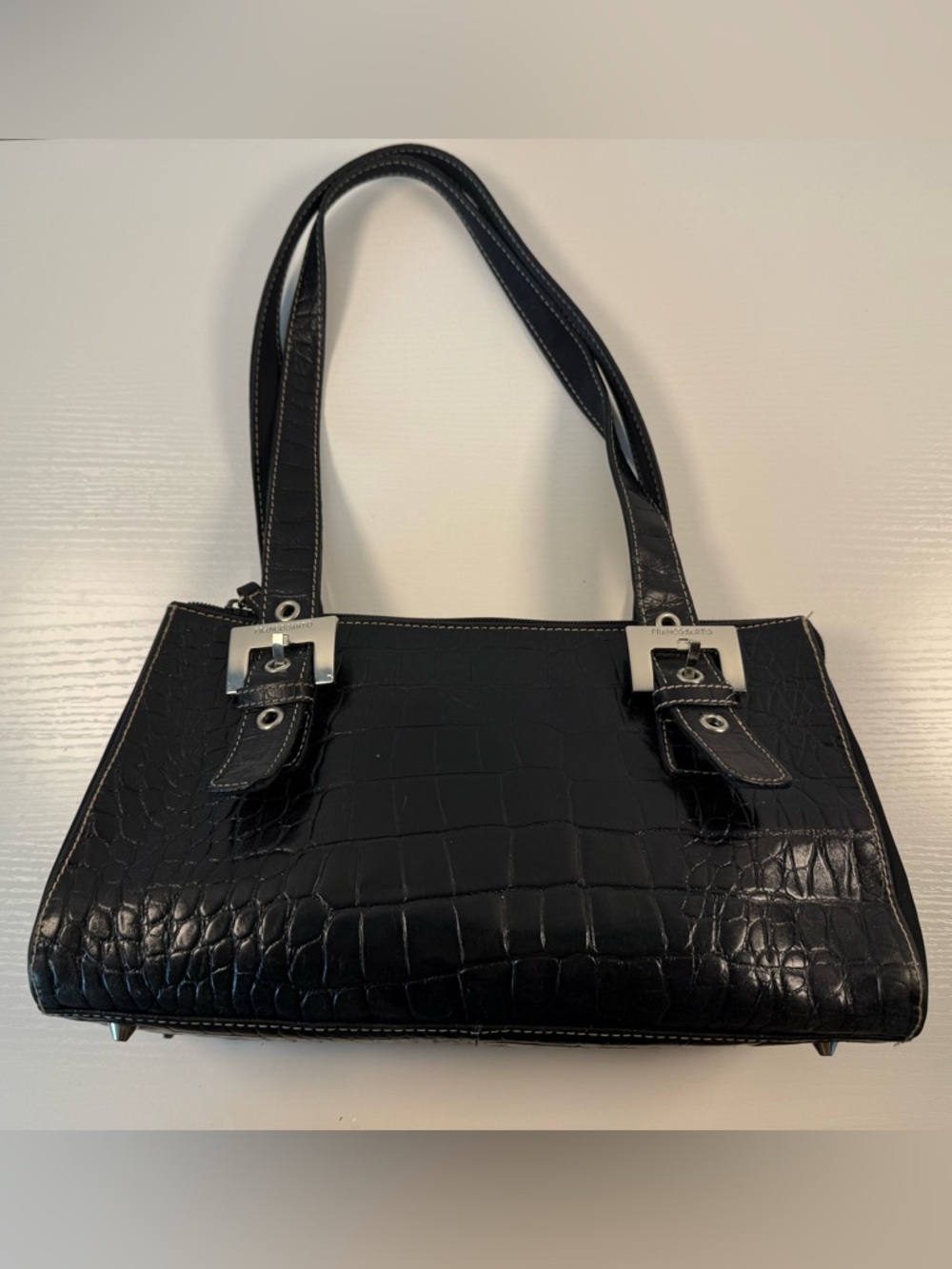 Franco Sarto Black Croc-Embossed Shoulder Tote
